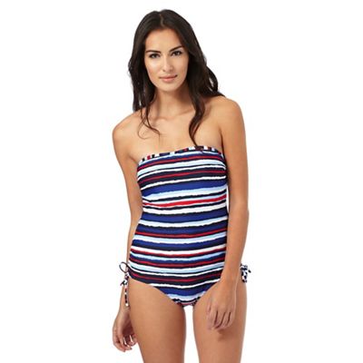 Multi-coloured tummy control striped print bandeau swimsuit